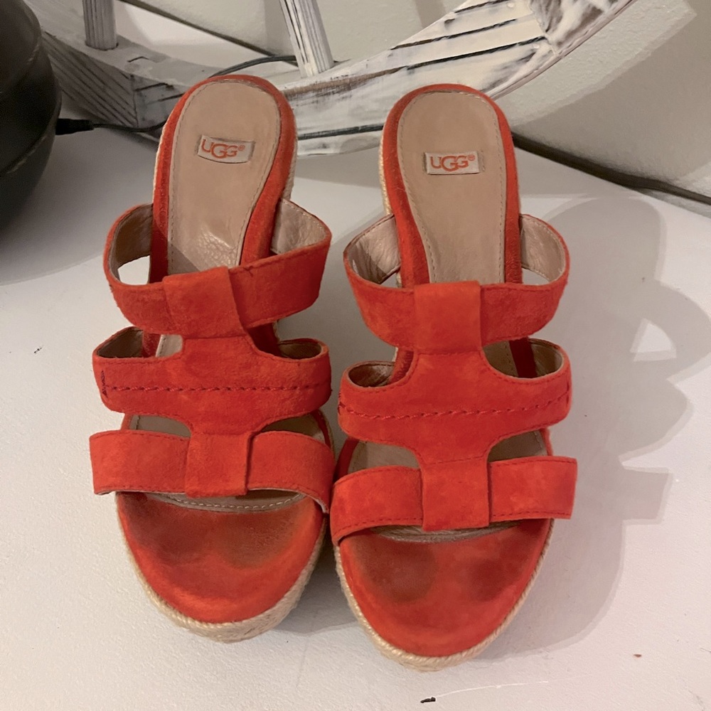 Ugg Tawnie Leather Espadrille Wedge Koi Coral Color Size 6.5